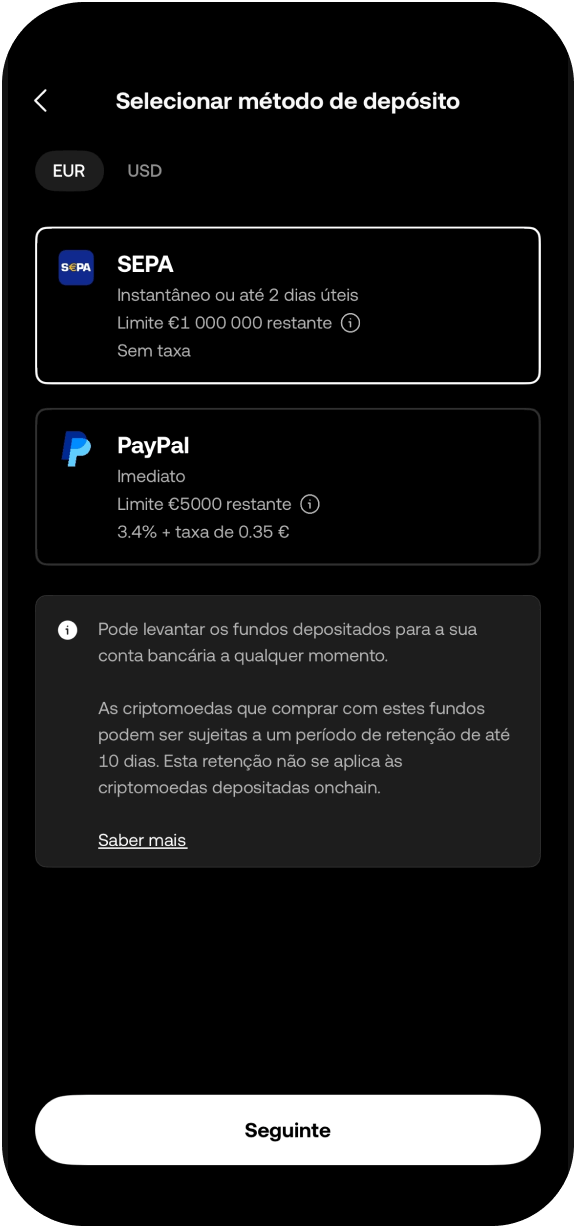 Compre criptomoedas em Euros