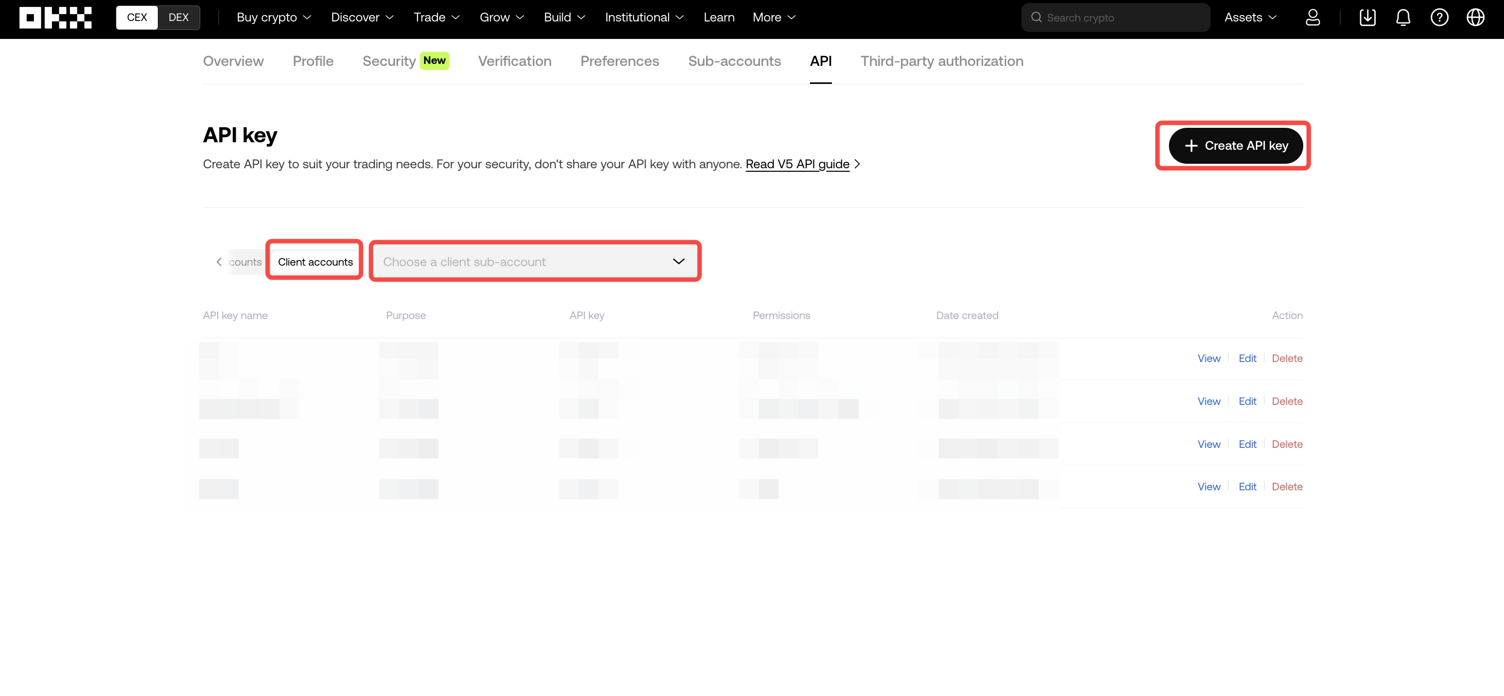 Sub-accounts - Create API key