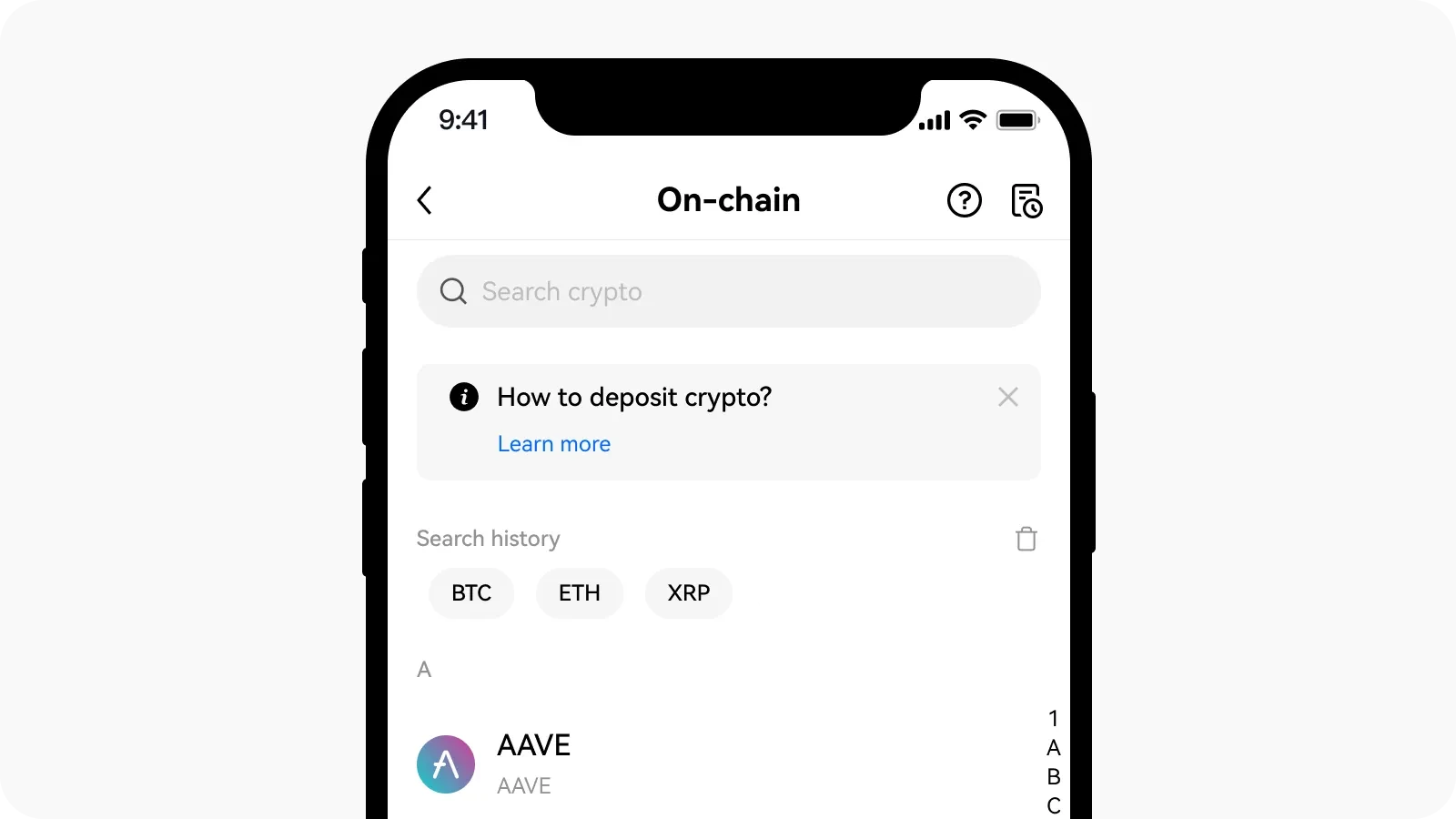 App deposit select crypto
